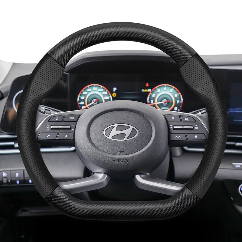 

For Hyundai Carbon Fiber Texture Perforated Leather Steering Wheel Cover I30 Tucson Ix35 I20 Solaris Creta I10 Ioniq Getz Accent