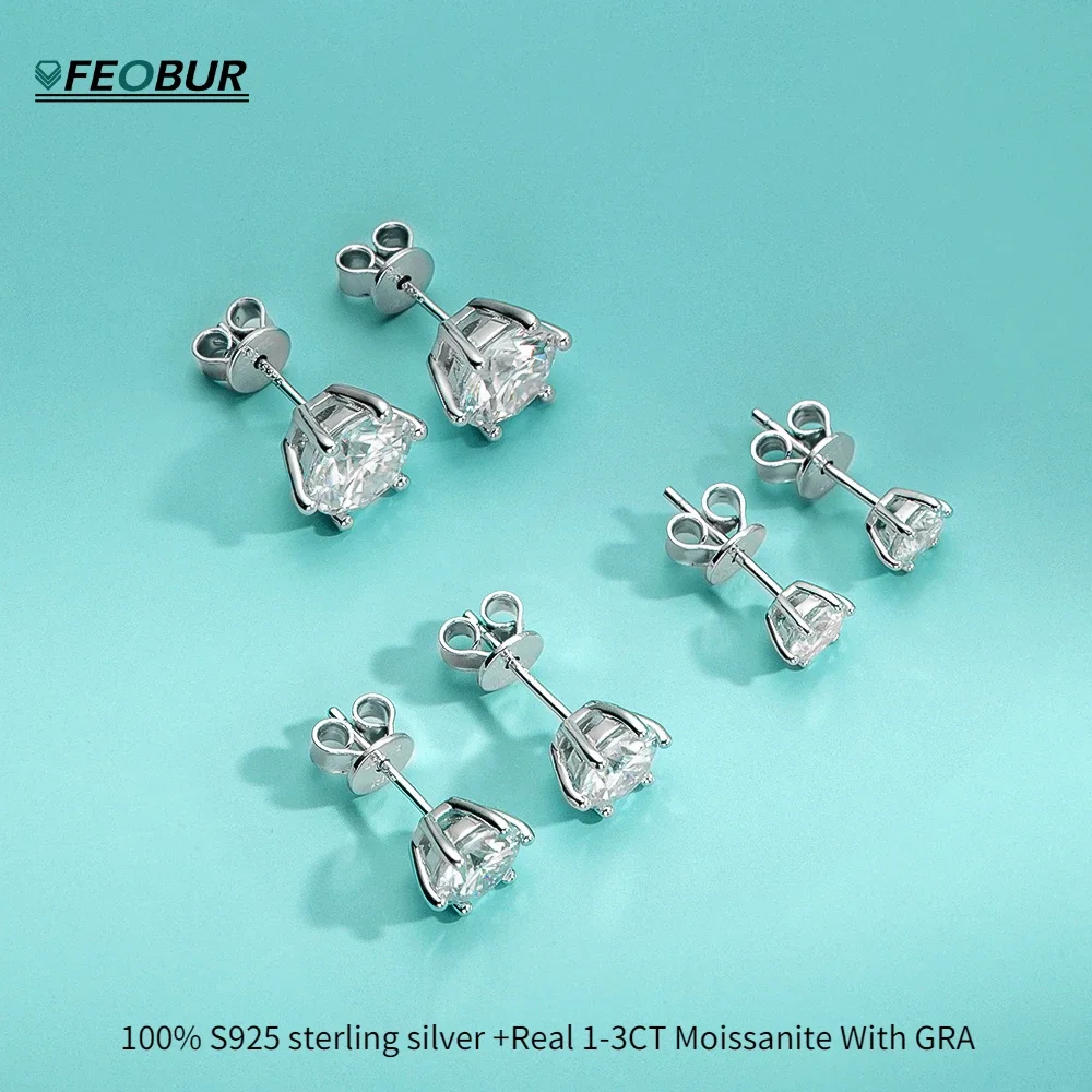 

FEOBUR 1CT Round Cut Moissanite Stud Earrings for Women 925 Sterling Silver Brilliant Lab Created Diamond Crown Classic Earring