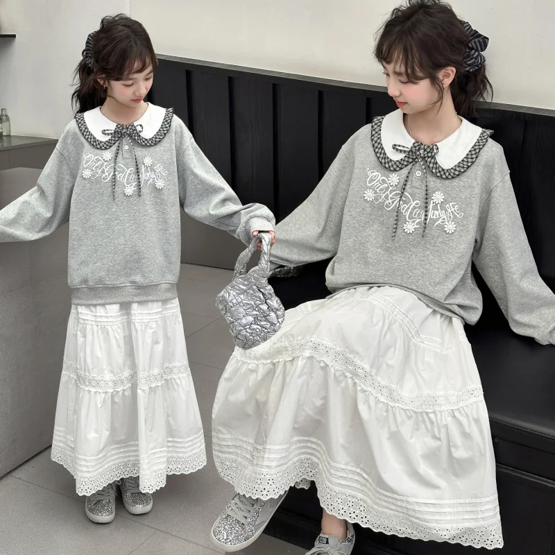 Girls' Spring Outfit Set Skirt2026New stylish spring children's long dress, big girl sweatshirt dress
