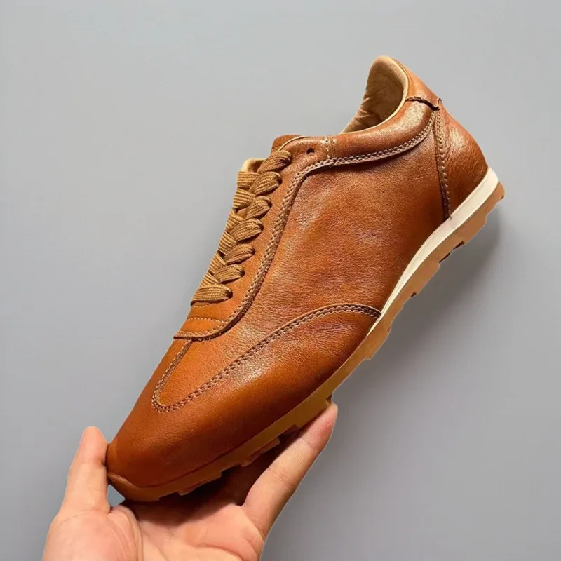 British Style Genuine Leather Training Shoes Men Oxfords Spring Autumn Breathable Casual Sport Flat Board Shoes Male Sneakers
