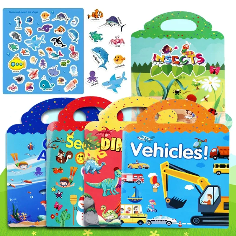 

New Reusable Scene Stickers DIY Hand-on Puzzle Sticker Books Cartoon Animal Learning Cognition Toys For Kids Baby Gifts