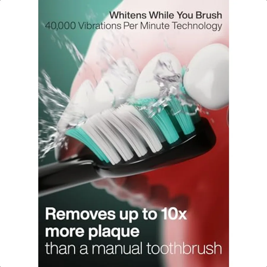 فرشاة أسنان Aquasonic Black Series فائقة التبييض ADA فرشاة أسنان كهربائية مقبولة 8 رؤوس فرشاة حقيبة سفر 40000 VPM كهربائية