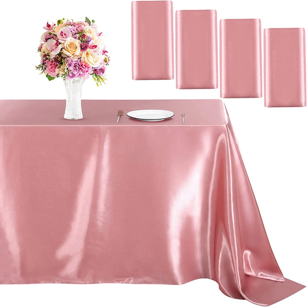 

4 Packs Satin Tablecloth Overlay Satin Table Cover Rectangle Bright Smooth Fabric Table Decoration for Wedding Banquet Party