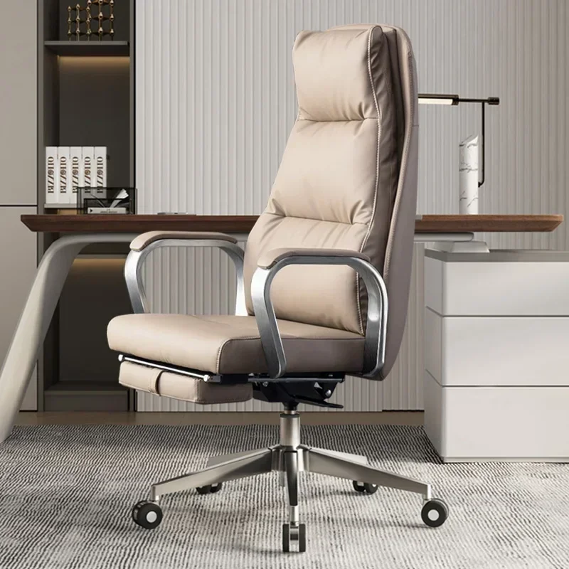 Luxury Leather Neck Support Office Chair Modern Ergonomic Handle Footrest Work Chair Lazy Comfortable Sillas Gamers Furnitures