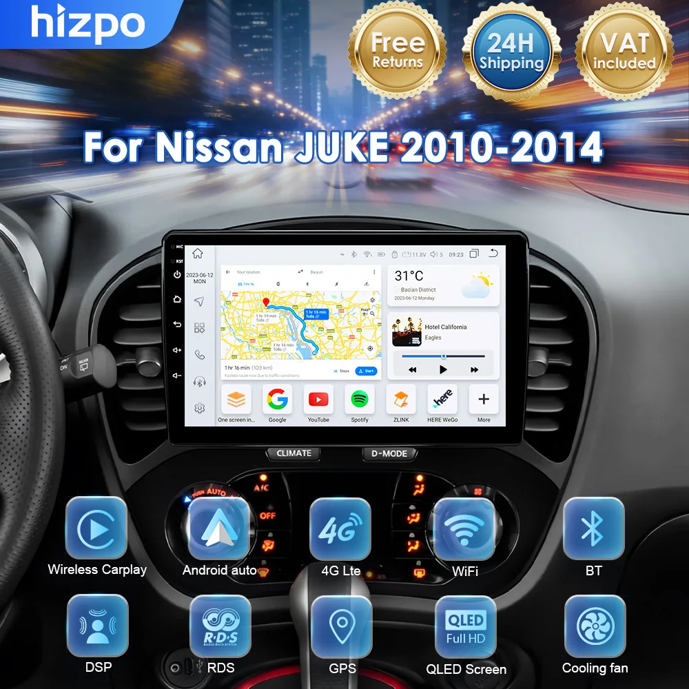Autoradio Hizpo 8 cœurs pour Nissan Juke YF15 2010 - 2014, lecteur multimédia 2 Din, Carplay pour Apple Android Auto, unité principale stéréo, caméra 360, DSP,