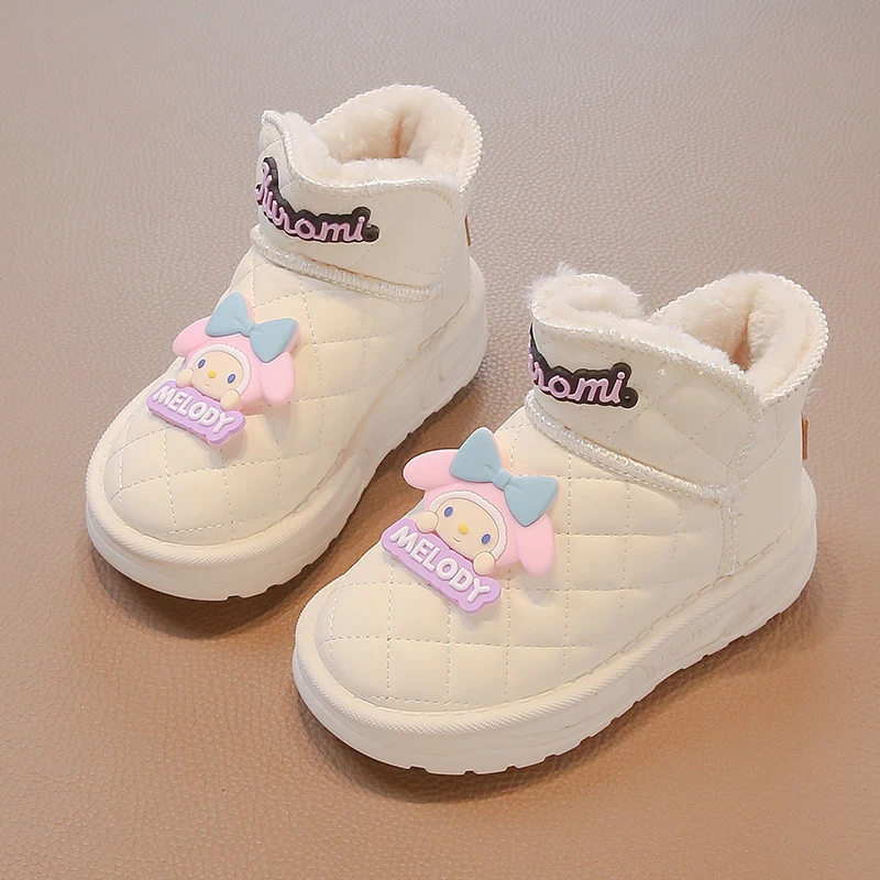 Kawaii Sanrioed Winter New Girls' Snow Boots Cute Cartoon Kuromi My Melody Children's Plush Warm Cotton Shoes Holiday Gift