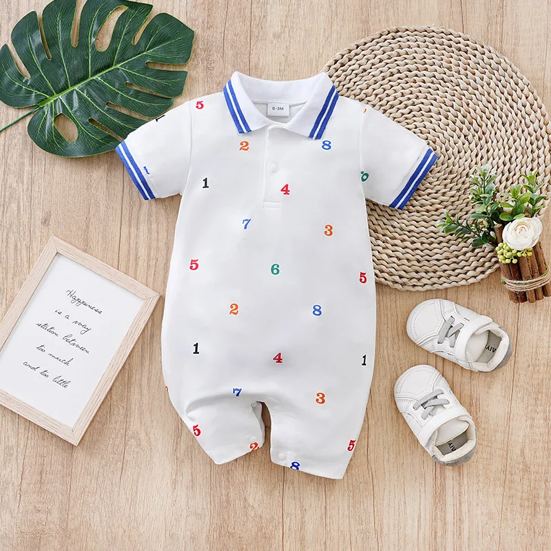 Newborn Jumpsuit With Minimalist Lapel And Comfortable Summer Baby Short Sleeved Jumpsuit For Both Men And Women