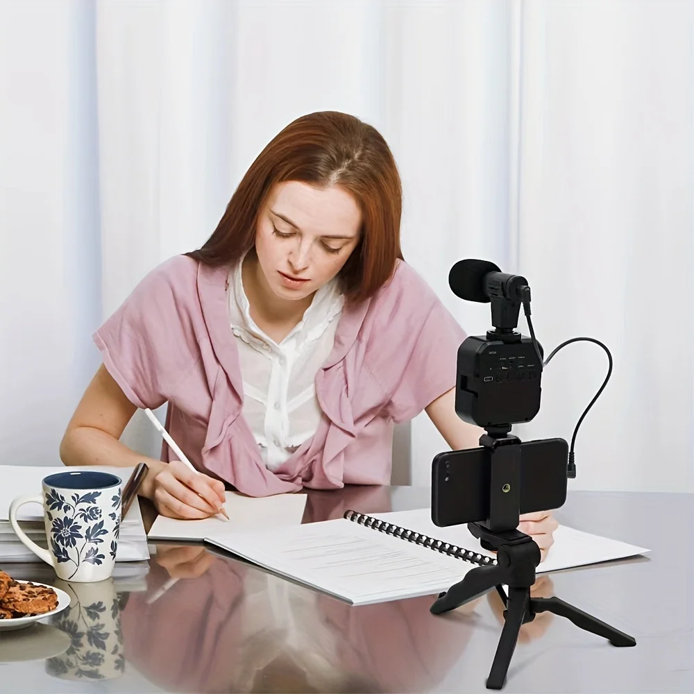 Portable Phone Stand Phone Tripod with LED Fill Light Microphone for Live Streaming Outdoor Portable for Streamer Live Tool