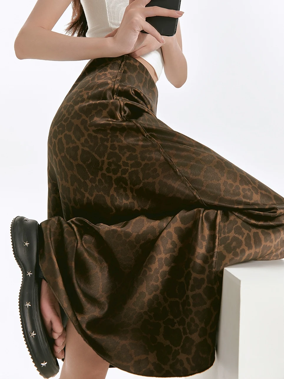 

Универсальные женские юбки с леопардовым принтом, весенняя юбка трапециевидной формы с высокой талией до щиколотки, сексуальное прямое женское праздничное платье