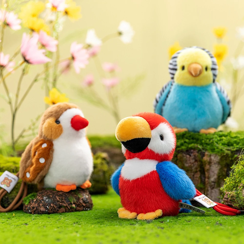 Simulação pérola pingente pássaro brinquedo de pelúcia mini budgerigar chaveiro titular para saco funcional papagaio charme acessório para mochilas