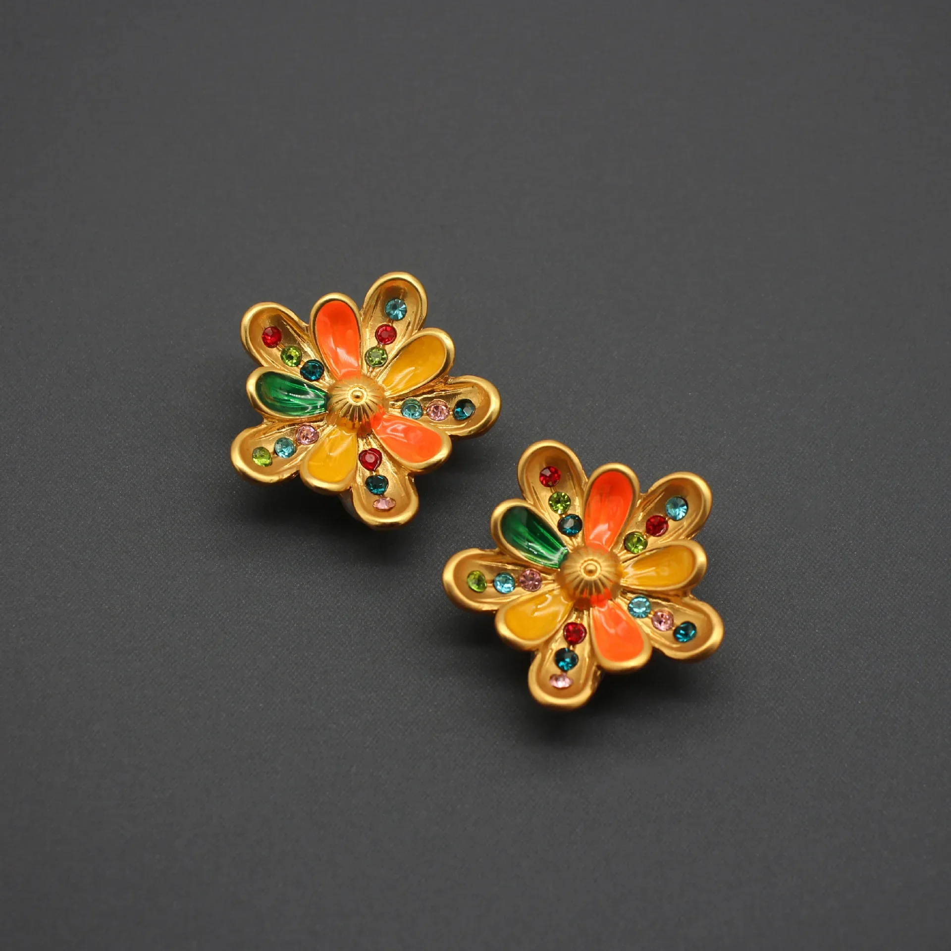 Treasure Antique Colorful Enamel Flower Gem Passion Earrings