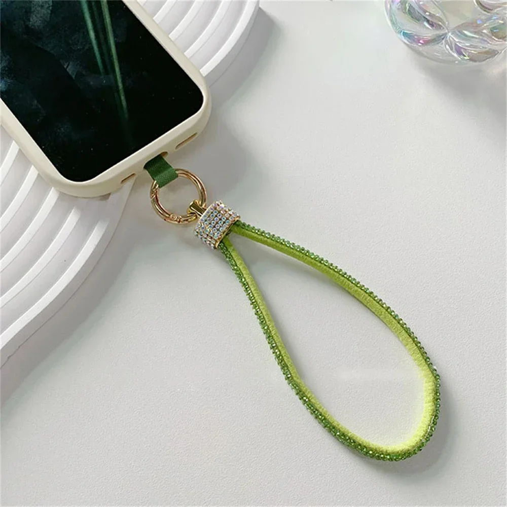 Luxury Bling Diamond Phone Charm Strap Bead Pendant Rhinestones Bracelet for IPhone 16 Pro Max Samsung Hanging Rope for Girl