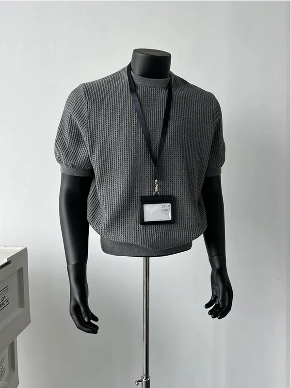 

Men's Knitted ort Sve T-irt Small Collar Summer Vertical Stripes Retro American Boxy f Sve Breathable Polyester ...