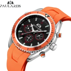 Automatic Watch for Men Mechanical Rubber Strap Orange Blue Black Dial Rotatable Bezel Classic Reloj Hombre Baratos