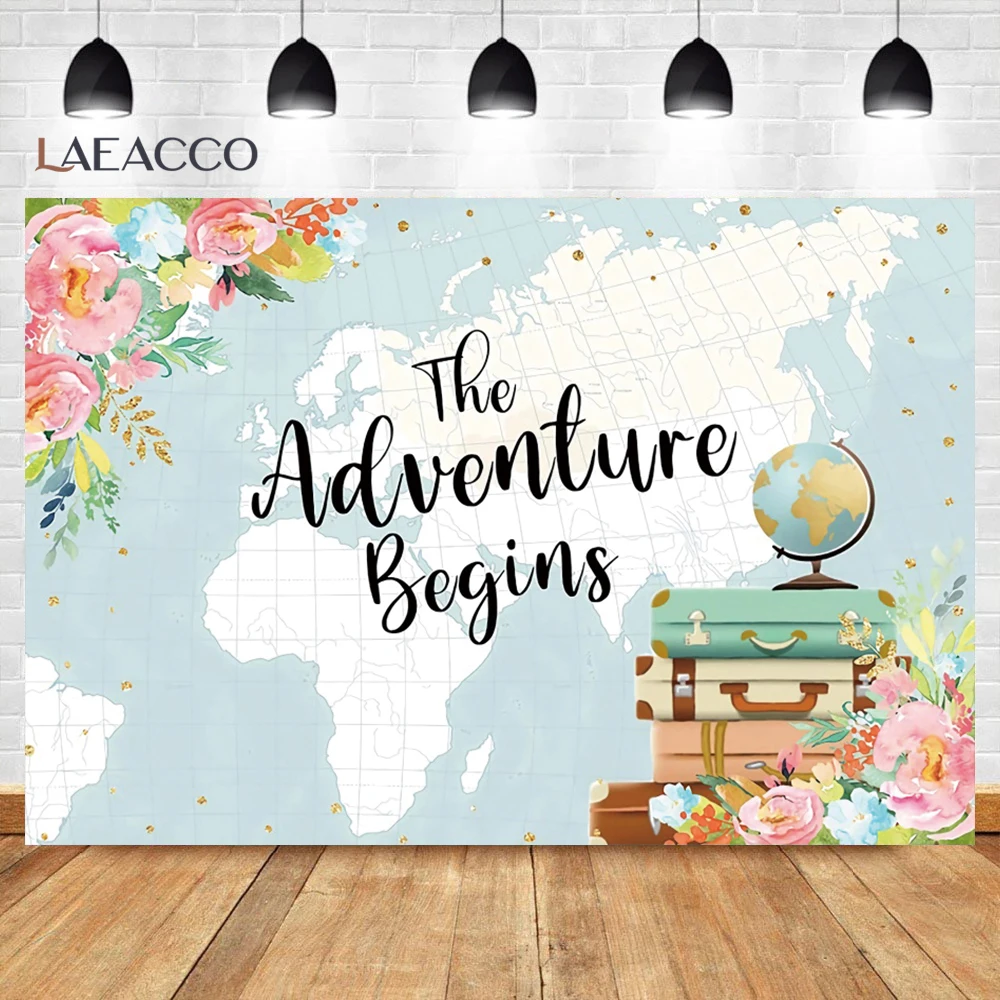 Adventure Travel Background World Map Children Birthday Party Hot Balloon Red Airplane Decor Baby Shower Photography Backdrop