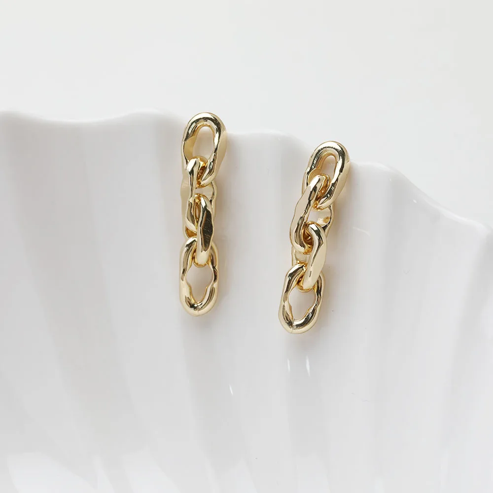 2PCS 14K Gold Plated Niche Brass Chain Earrings Ear Stud DIY Making Supplies Jewelry Material Accessories