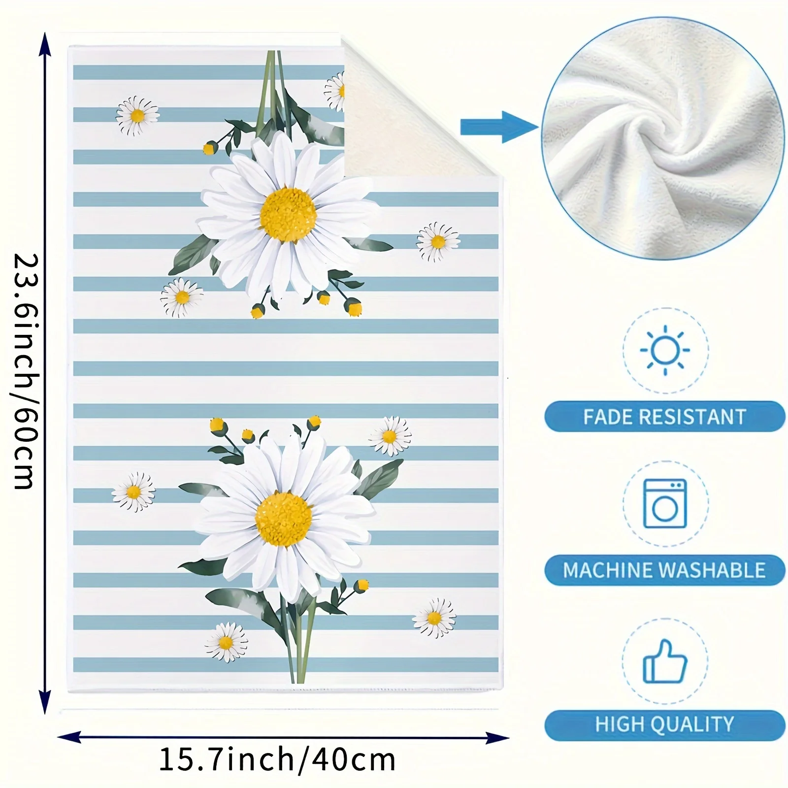 2pcs, Hand Towels, Daisy Flower Pattern Dish Towels, Small Fresh Style Absorbent Multifunctional Tea Towels, Suitable For Kitche