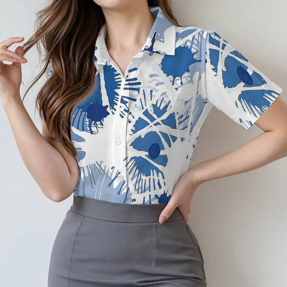 

Женская летняя рубашка с коротким рукавом и абстрактным принтом, повседневная, непринужденная и уникальная, идеально подходит для отдыха, работы и общения.