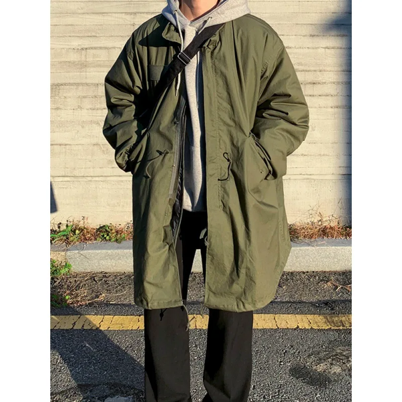 

Winter New Fashion Men's Solid Color Turn-down Collar Long Sleeve Casual Trendy Knee Length Quilted Coats Male Clothes Parkas