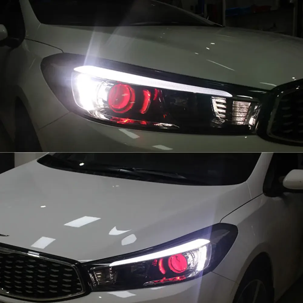Devil Eye Headlight Assembly For Kia K3 Cerato 2016-2018 with Colorful Lantern Eyebrow Car LED Head Lamp Accessories