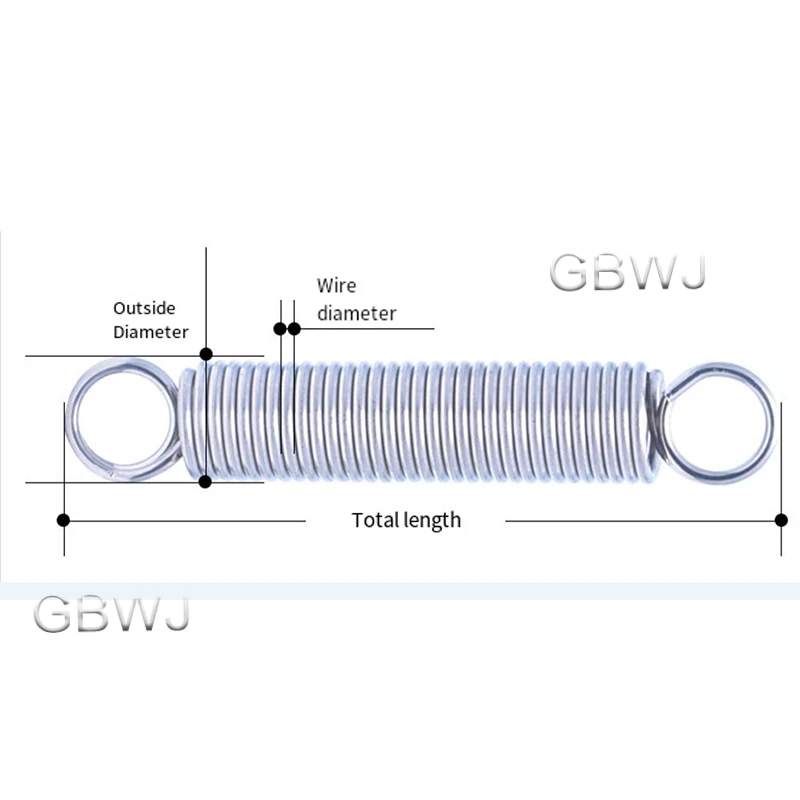 304 Stainless Steel Tension Spring Wire Diameter 0.5mm O Ring Cylindroid Spring Stretching Spring Length 15mm~300mm