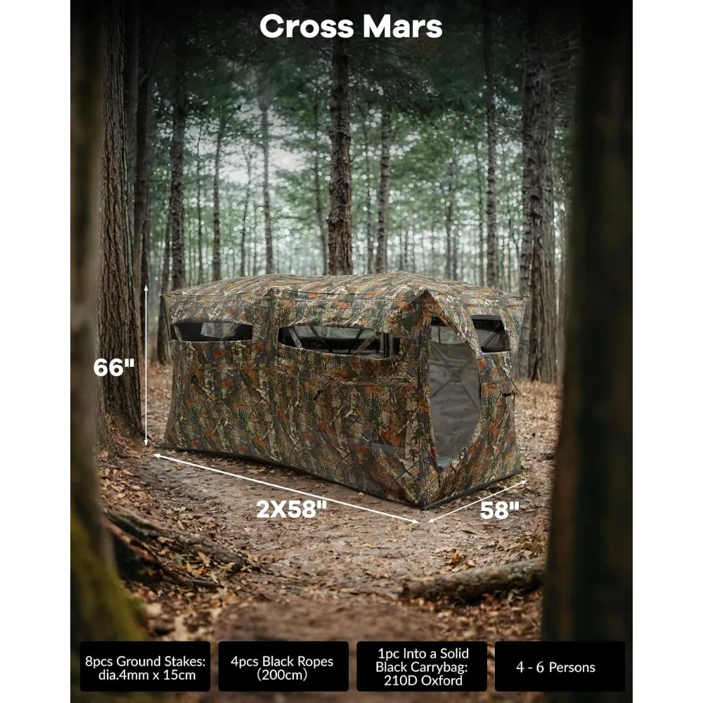 Pop Up Ground Hunting Blind with 270° See Through View Windows 4-6 Hunters Waterproof Camouflage Hunting Tent Sturdy Carry view 5