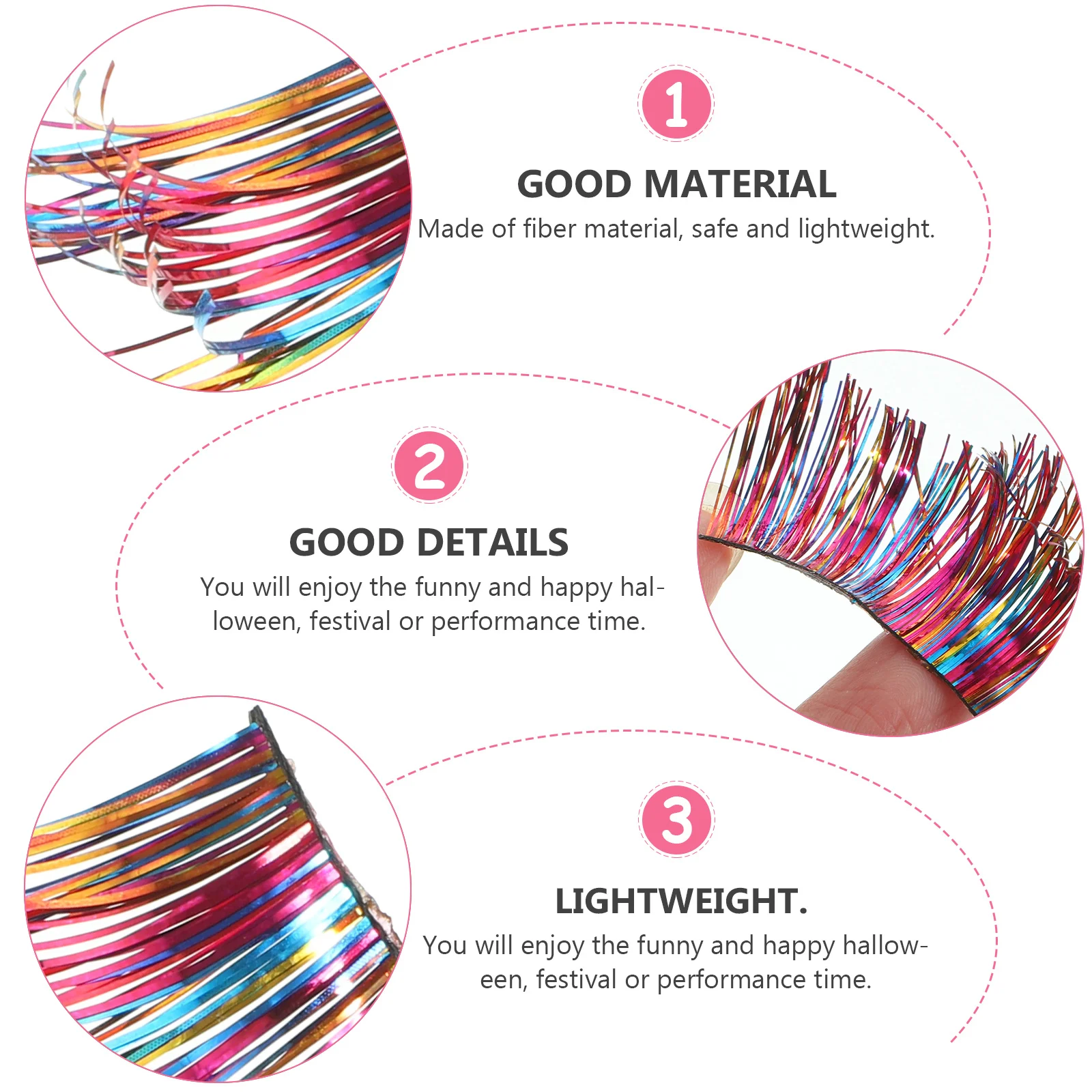 

3Pairs Safe Lightweight Fiber Fake Eyelashes Halloween Carnival Performance Easy to Wear Remove Eye Catching Halloween Eyelashes