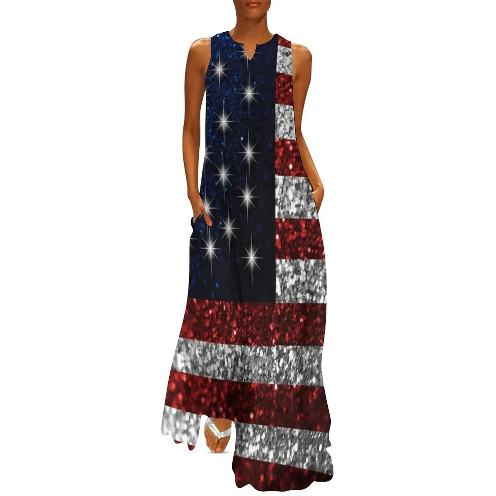 

American Flag in Glitter Graphic Long Dress birthday dresses for women elegant party dresses for women 2024 bandage dress