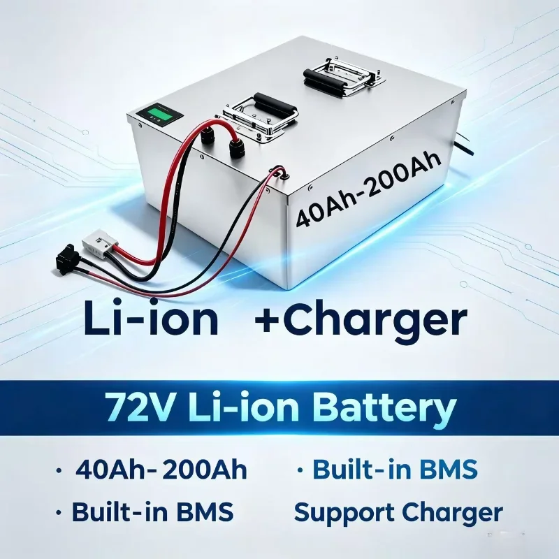 72V 40Ah-200Ah Li-ion Battery Built-in Bluetooth BMS With Charger, 3KW-14KW Deep Cycle Power Source For E-Vehicle & Marine Boat