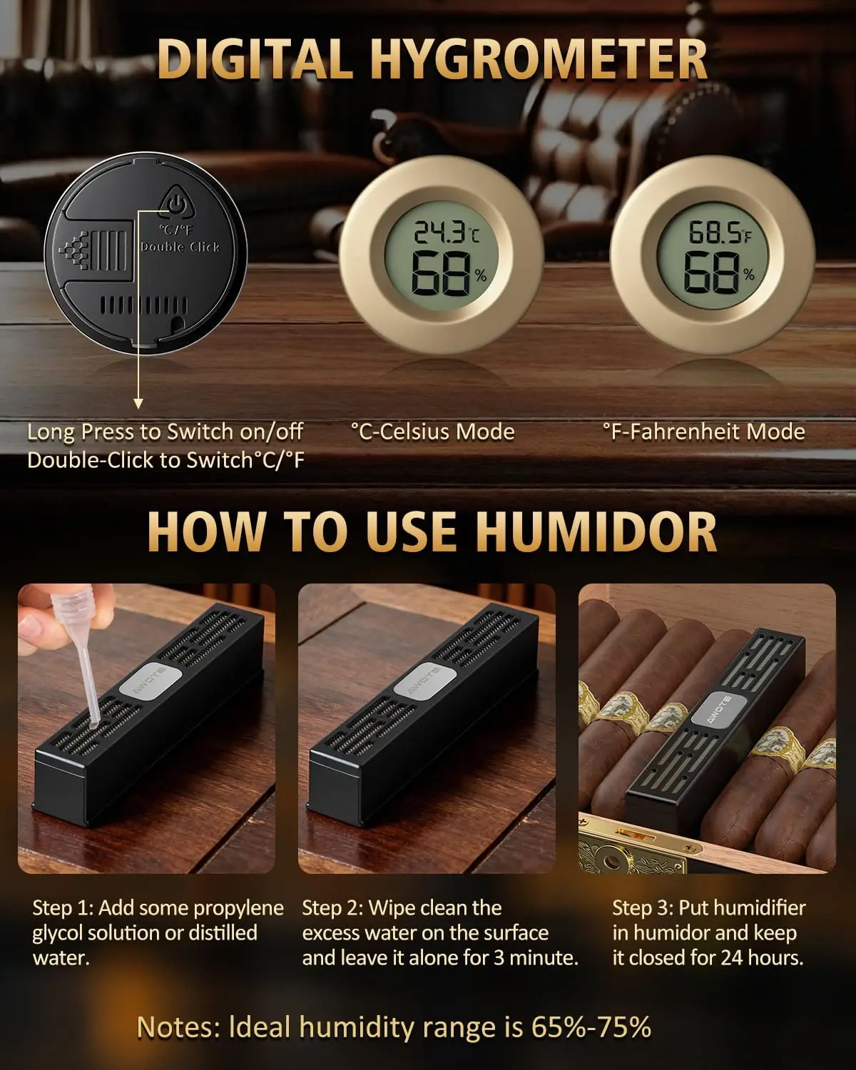 Premium cederhouten humidor met glazen deksel, digitale hygrometer, lederen etui, tube en accessoireslade - Zwarte cadeauset