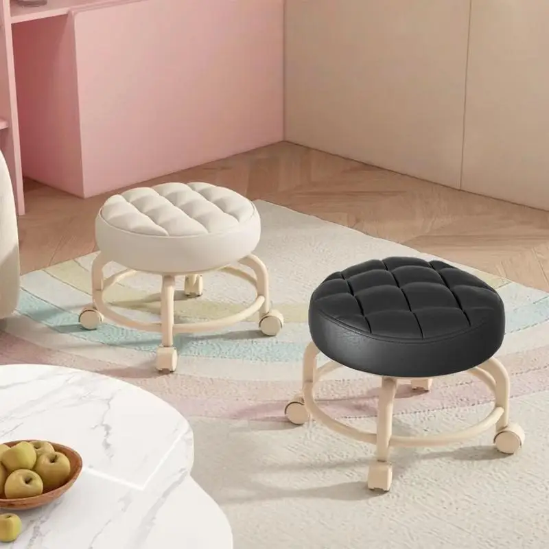 Household Universal Wheel Small Stool 360 Degree Rotating Children Pulley Low Stool Walking Round Chair Stool For Kitchen Home