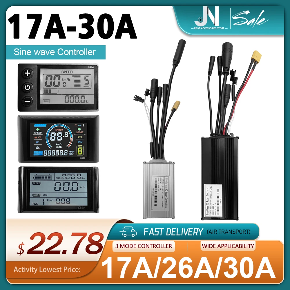 Three-Mode Electric Scooter Parts 17A, 26A, 30A 36V, 48V Sine Wave Plug With S866 S966 S900 Display Use for 250W-1000W Motor