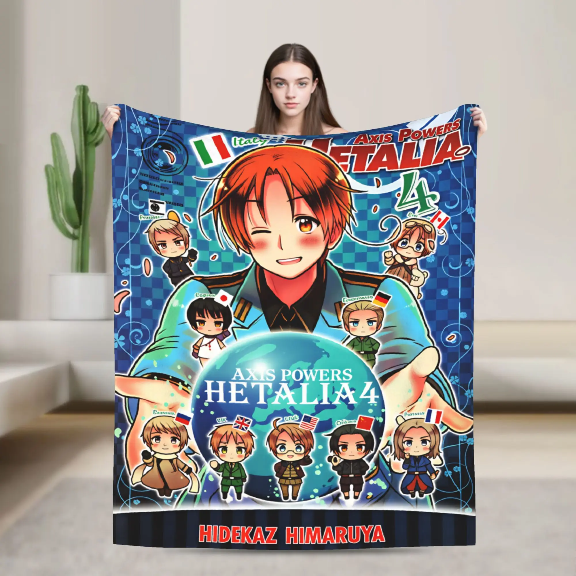 Hetalia Globe Main Cast Cover Art Throw Blanket Comfortable Blanket  For Outdoor Plane Travel Flannel Bedspread Bed Cover
