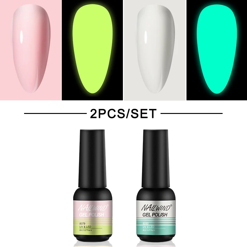 

ROSALIND 2PCS Luminous Nail Gel Polish Set Eggshell Gel Kit Nail Art DIY Design Glow in Dark Effect Semi Permanent UV/LED Lamp