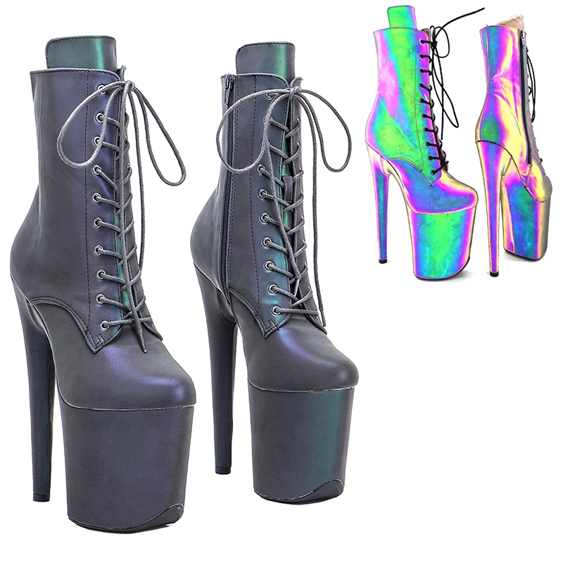 Leecabe 20CM/8Inch Reflect Night Light upper sexy exotic young trend fashion boots High Heel platform Pole Dance boot