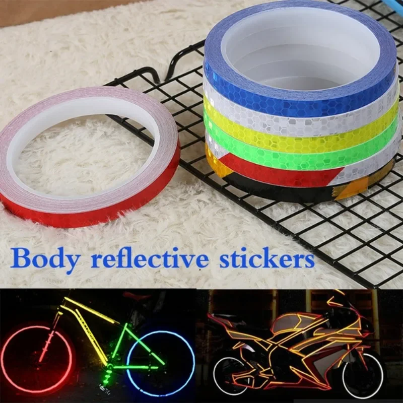 8m Bike Wheels Reflective Stickers Cycling Fluorescent Reflect Strip Adhesive Tape for Car Bicycle Warning Safety Decor Sticker