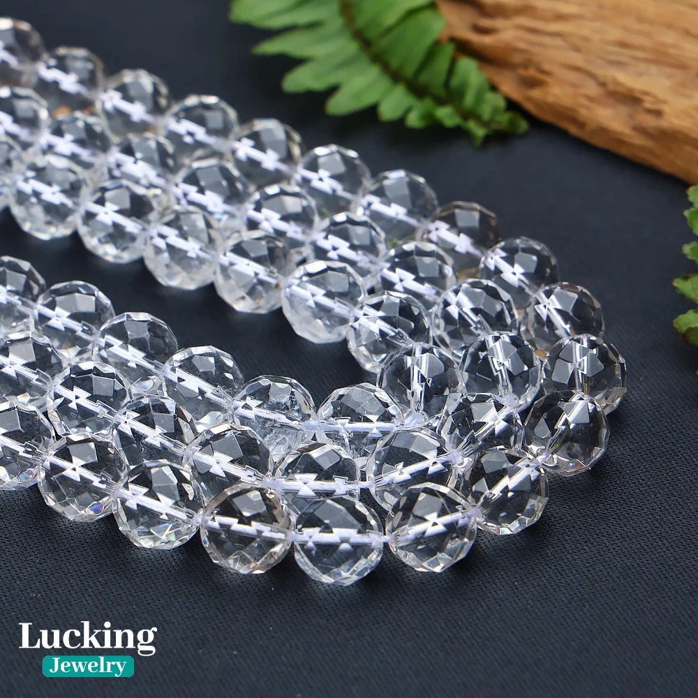 

100% Natural Faceted White Clear Quartz Crystal Round Loose Beads For Jewelry Making Bracelet Necklace 4-12mm