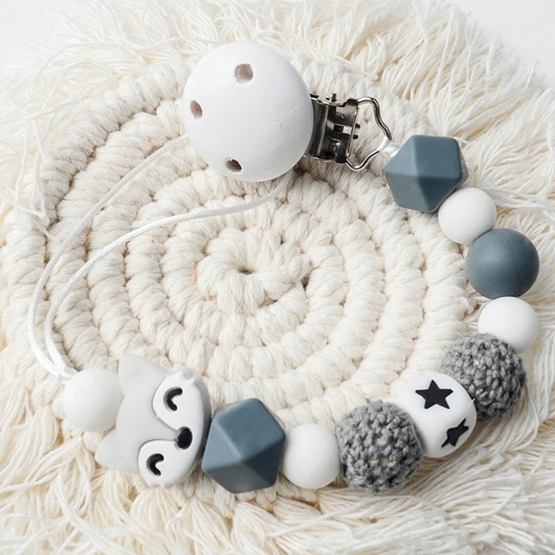 Clips de chaîne de sucette pour bébé, anneau de dentition pentagramme en Silicone, perles de renard, chaîne de dentition pour soins de bébé, jouets à mâcher, cadeau de douche