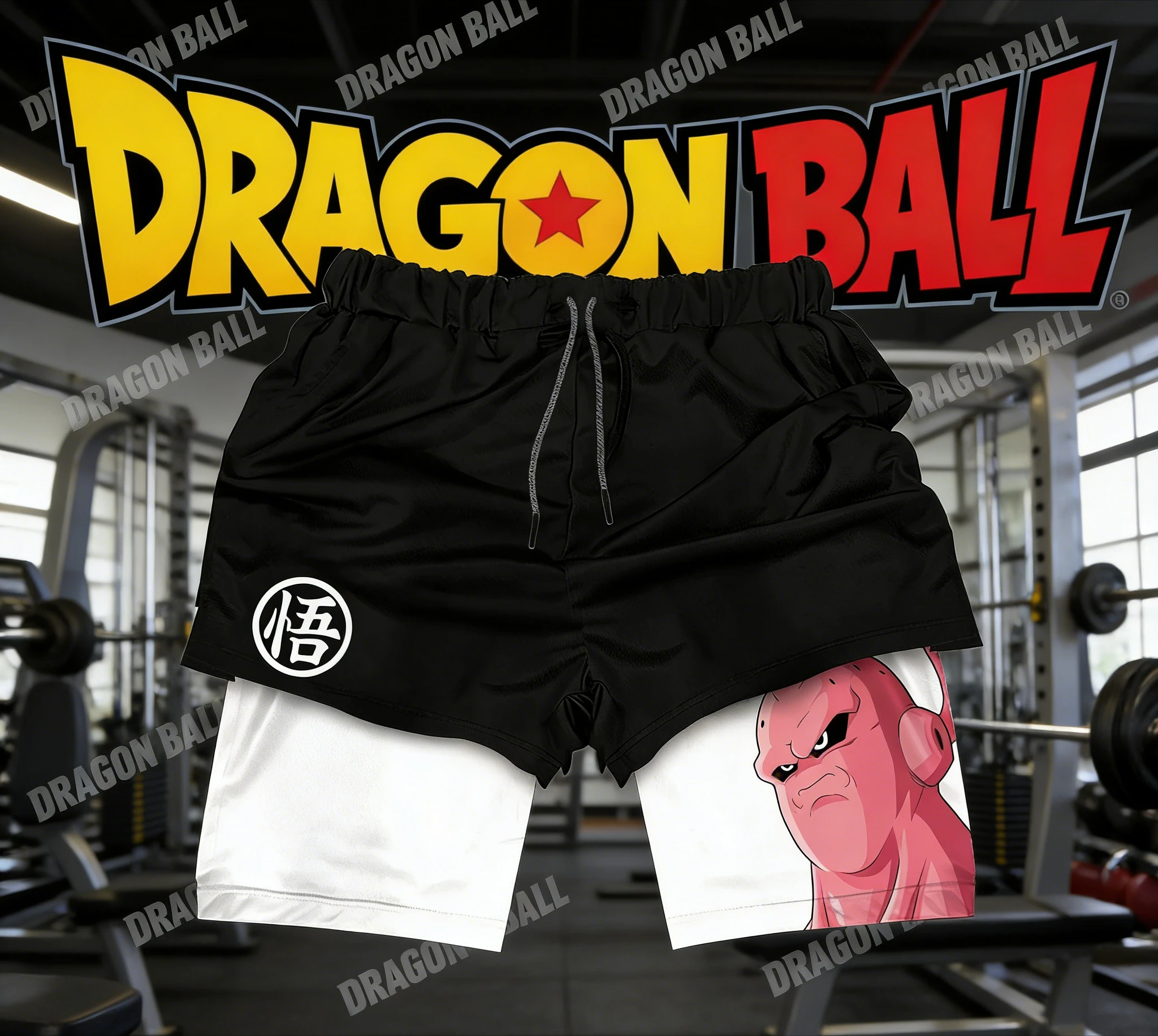 

2026 Summer Dragon Ball Majin Buu Retro 3D Printed Double Layer Quick Dry Men's Fitness Oversized Athletic Shorts Y2k