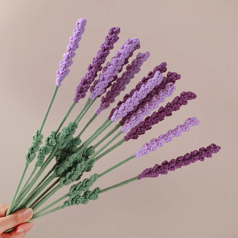 Hand-knitted Crochet Lavender Artificial Flowers Bouquet Homemade Finished Home Desktop Decor Gifts Wedding Party Decorations