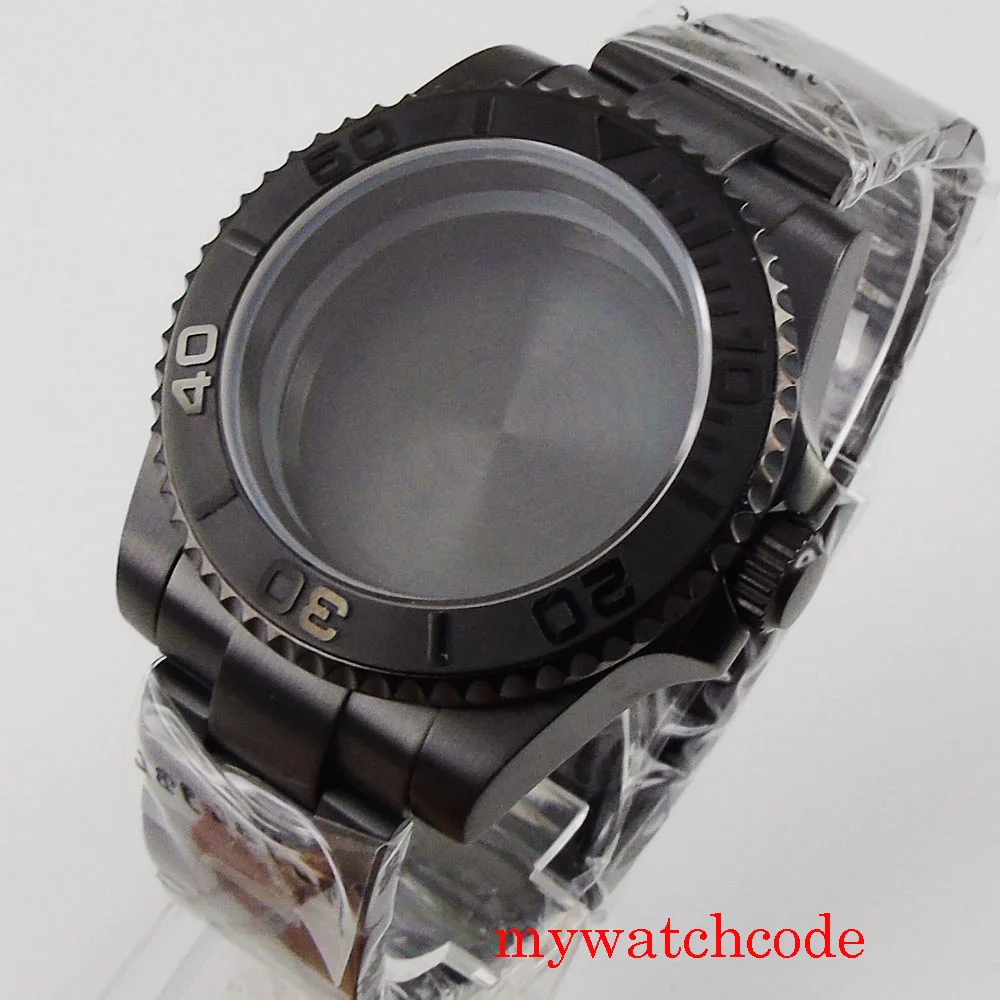 PVD Black 40mm Watch Case for NH34 NH35 NH36 NH70 NH72 Jubilee Steel Bracelet Sapphire Crystal image 3