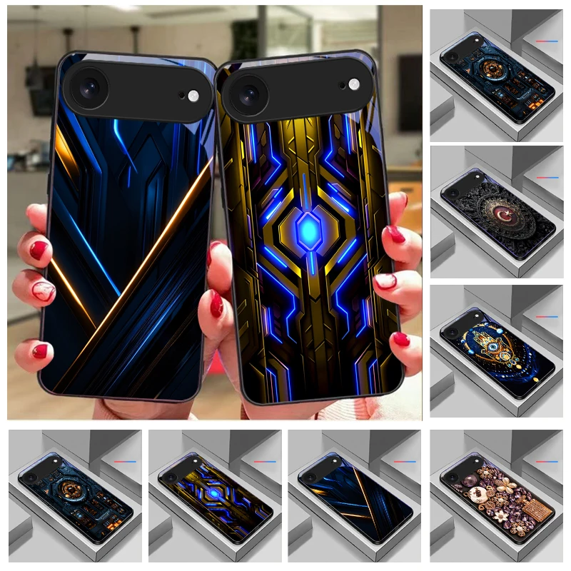 

Blue Gold Matrix Diagram For iPhone 11 Pro 12 13 mini 14 15 Pro Max 16 E 17 Air XS Max XR 8 7 Plus SE 5 6 Black Glass Phone Case