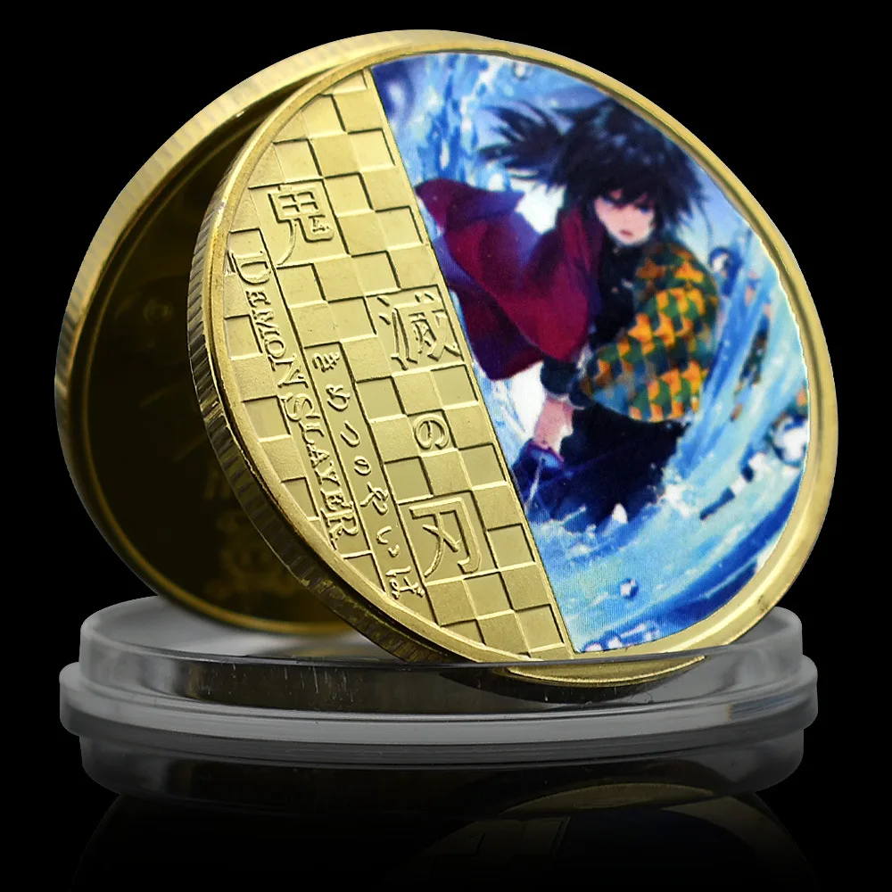 10PCS Anime Demon Slayer Commemorative Coins Gold Kimetsu No Yaiba Metal Souvenir Coin Manga Art Collection Ornaments Decor Gift