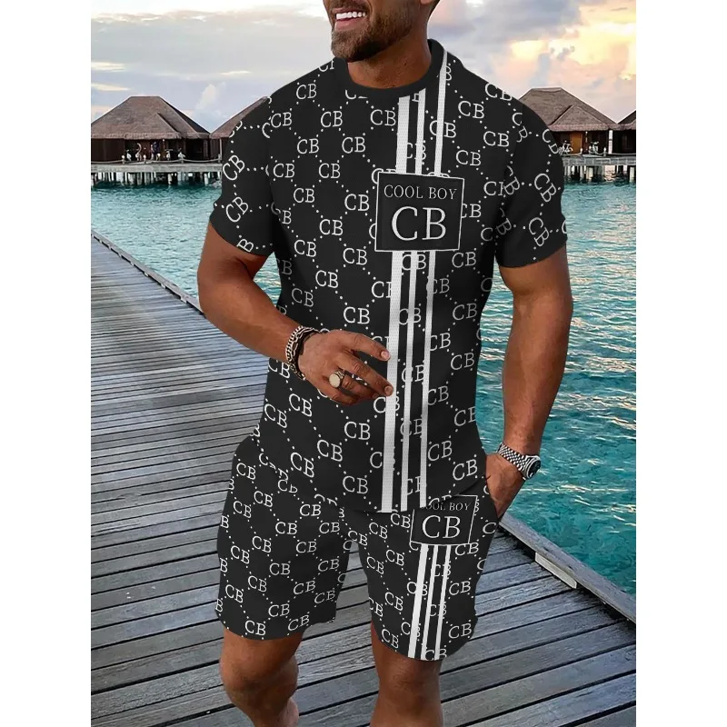 Summer 2025 3D Printed Leisure Sports Suit, Breathable Outdoor Men's Short Sleeved T-shirt Shorts Set, Outdoor Travel Outfit