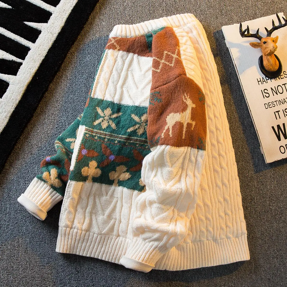 

Американский винтажный лоскутный свитер в стиле пэчворк, мужской модный зимний свободный ленивый Cisas Thi, теплый вязаный износостойкий Def...