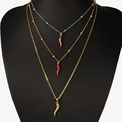 1Pc Stainless Steel Vintage Lucky Horn Cornicello Hot Pepper Pendant Necklaces Gothic Italian Chilli Aesthetic Collares Jewelry