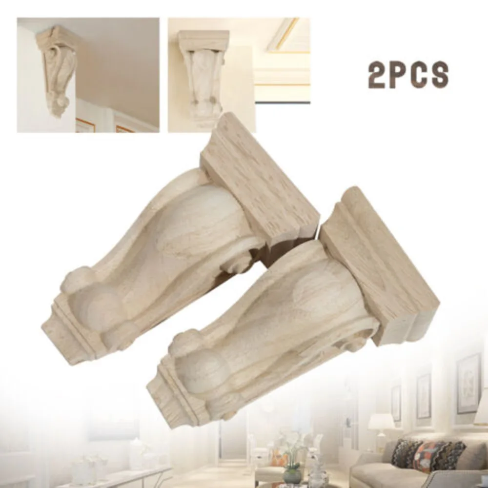 2 X Corbels Wooden Timber Carved Corner Supports Raw Rubber Wood Furniture Accessories Home Roman Stigma Wardrobe Decor 15*8*5cm