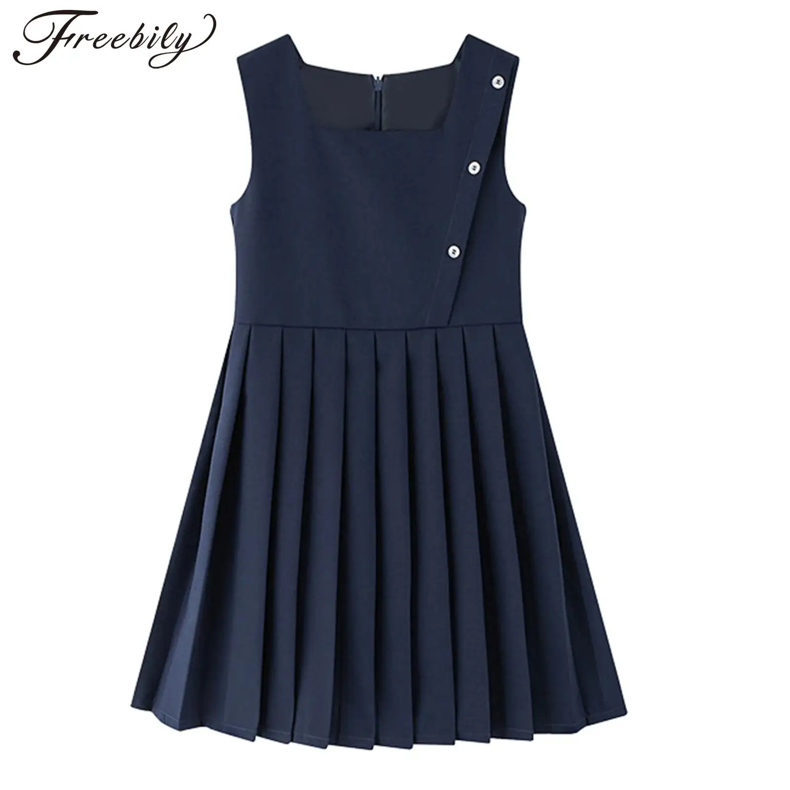 

Girls Party Festival Costumes Streetwear Sleeveless Tank Dress Preppy Style Pleated Dress Stage Performance Costume