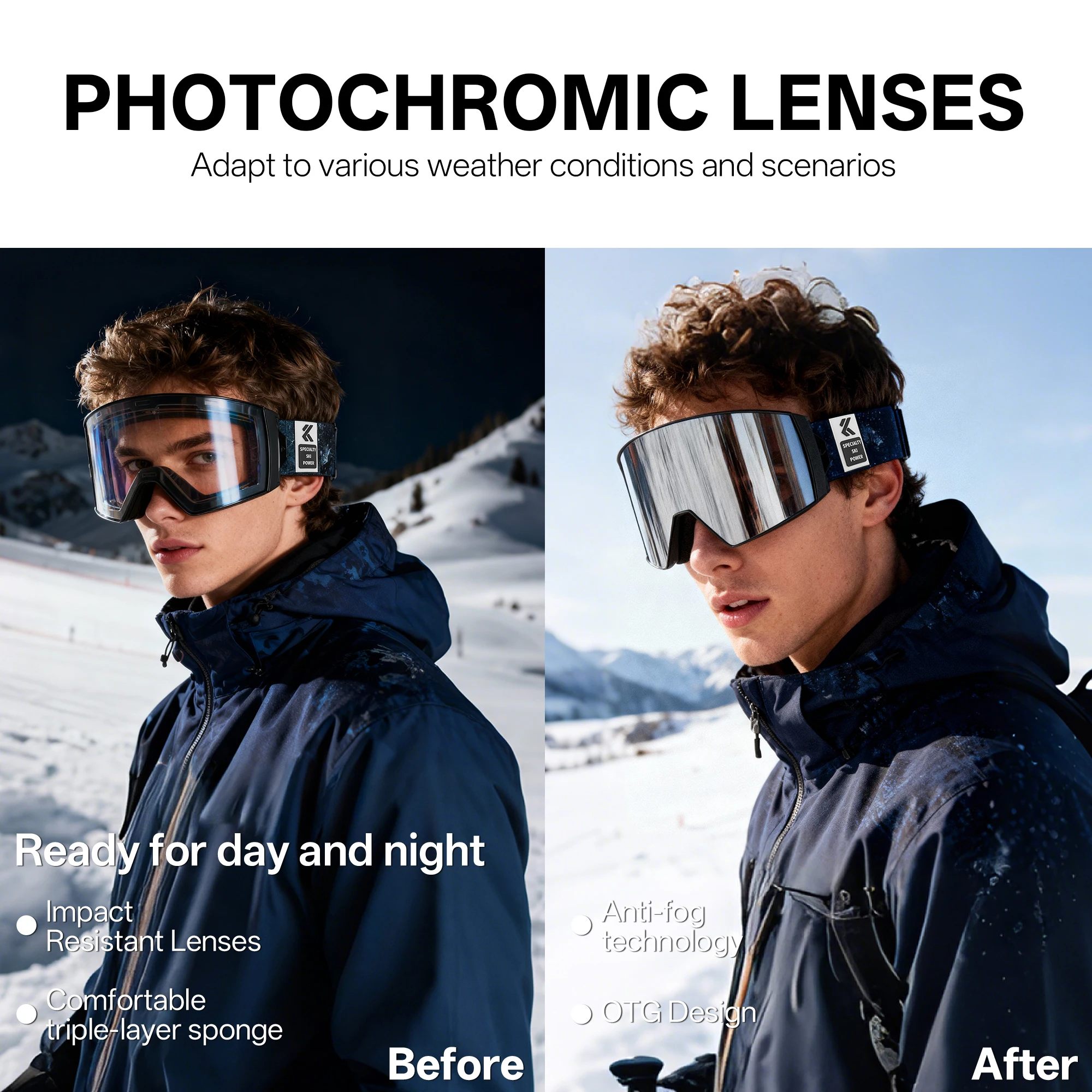 Kapvoe فوتوكروميك نظارات التزلج في الهواء الطلق المغناطيسي مكافحة الضباب العدسات UV400 حماية الرجال النساء نظارات التزلج نظارات الرياضات الشتوية