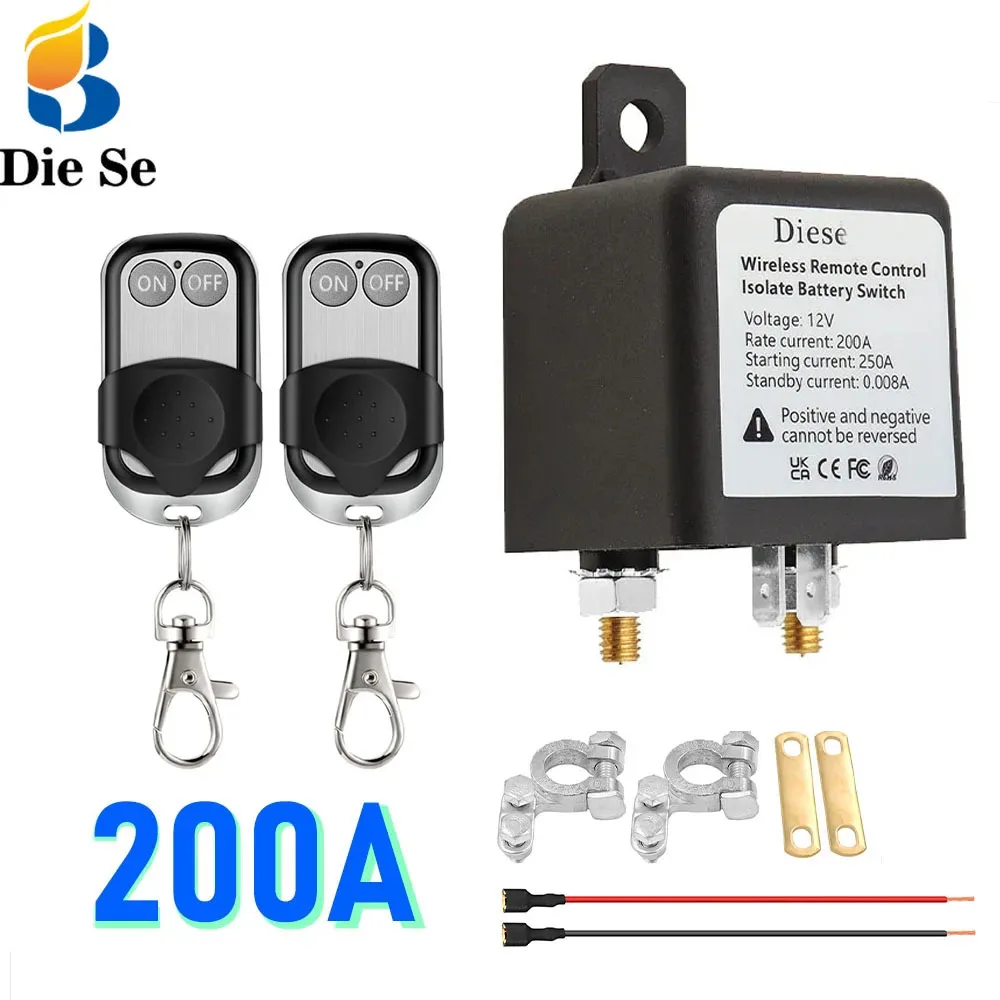 

DC 12V 200A Remote Car Cut-off Switch Wireless Car Battery Disconnect Relay with Remote Control Anti-theft Protect Car Battery